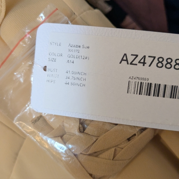 NWT Azazie Sue Gold Size A14 - Picture 2 of 6